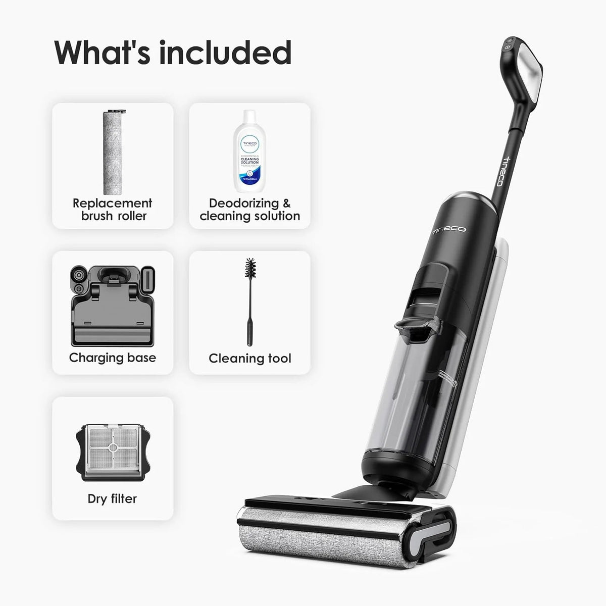 Tineco Floor One Stretch S6 Cordless Wet Dry Vacuum Mop, 0.8 Liters, Black & White - Floor-One-Stretch-S6