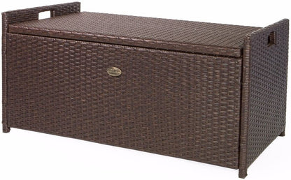 Barton Rattan Style Outdoor Storage Bench, 60-Gallon, Brown - With Seat Cushion