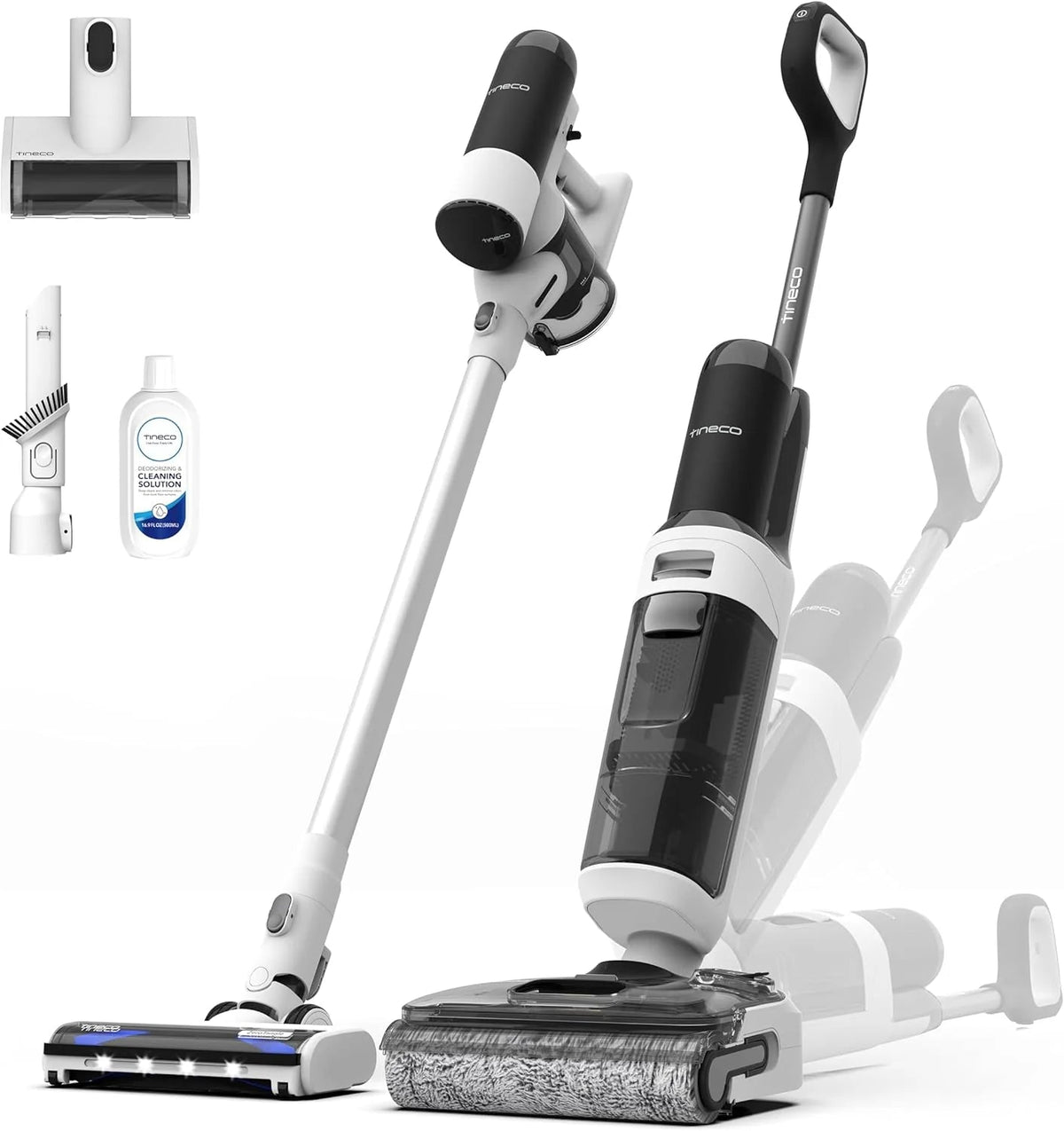 Tineco Floor One Stretch S6 Cordless Wet Dry Vacuum Mop, 0.8 Liters, Black & White - Floor-One-Stretch-S6