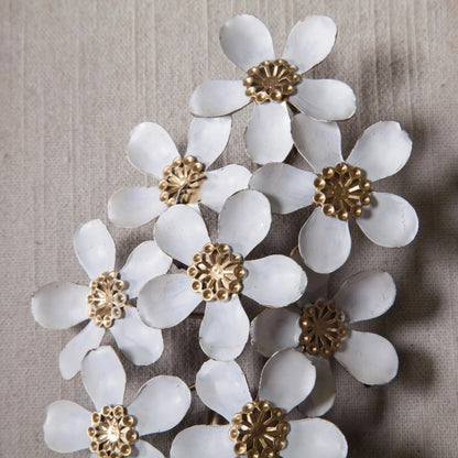 Metal Flower Wall Decor With Wood Frames, White And Gold, Set Of 2 - 23.6in H x 11.81in W x 1.2in D