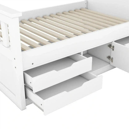 Twin/Full Captain Platform Bed With 4 Drawers And Storage Bookcase Headboard