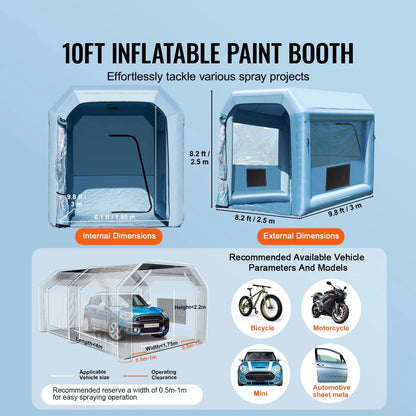 KFFKFF Portable Inflatable Spray Shelter 9.8 x 8.2 x 8.2 ft With 550 W Blower And Filtration System - GZYJXKF03