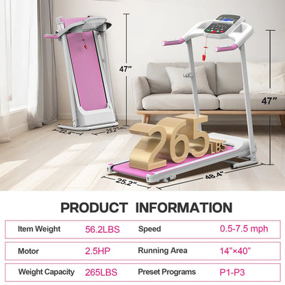 FYC Foldable Home Treadmill, 2.5 HP, 7.5 MPH, 40x14 in Running Belt