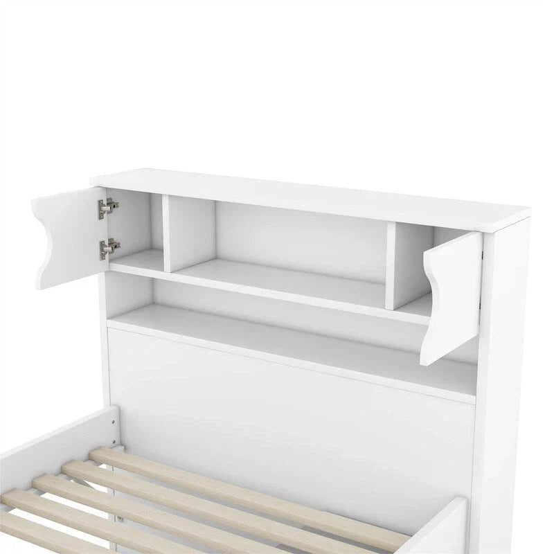 Twin/Full Captain Platform Bed With 4 Drawers And Storage Bookcase Headboard