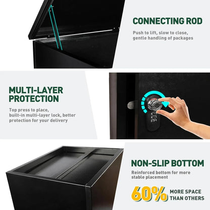 Gaonala Steel Package Delivery Box 19.6x14.4x44.9in Lockable Weather-Resistant Black