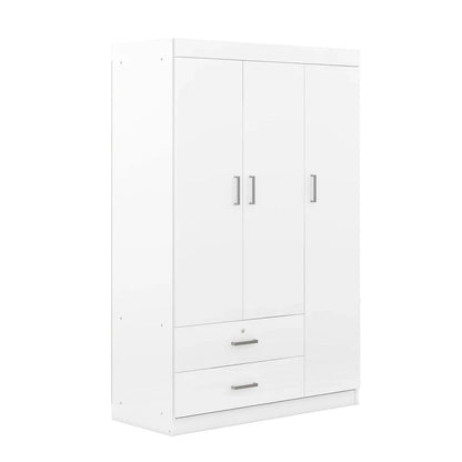 3-Door Wardrobe With 2 Drawers, Shelves And Hanging Rail