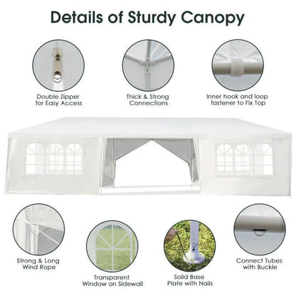 Outdoor Canopy Party Tent, 10 x 30 ft, 8 Removable Sidewalls, White