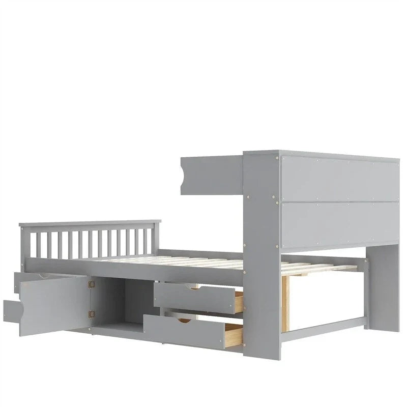 Twin/Full Captain Platform Bed With 4 Drawers And Storage Bookcase Headboard