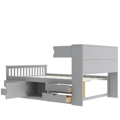 Twin/Full Captain Platform Bed With 4 Drawers And Storage Bookcase Headboard