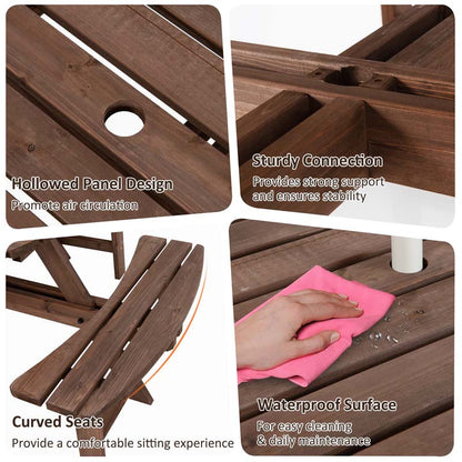 8-Person Outdoor Fir Wood Round Picnic Table Set With 4 Benches And Umbrella Hole - 70.5 x 70.5 x 27.5 in