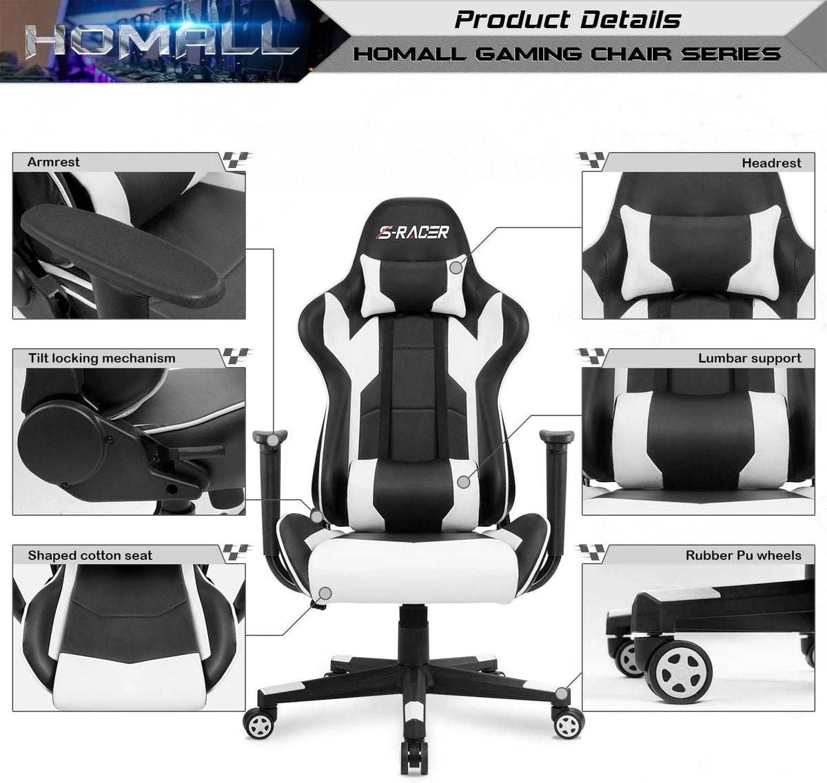 PU Leather Ergonomic Gaming Chair - High Back