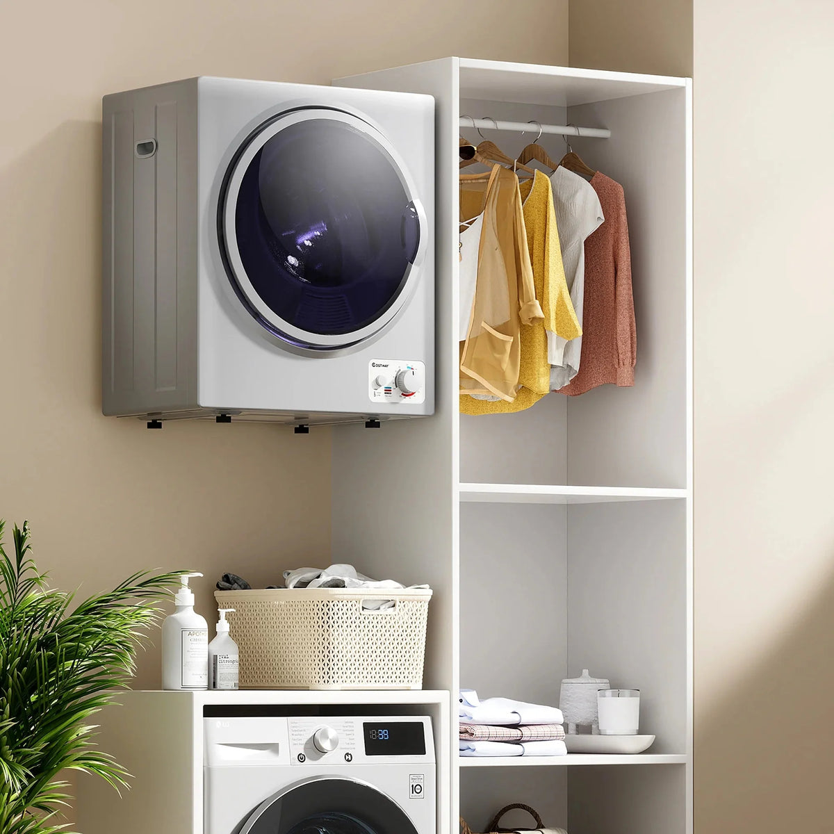 Costway Compact Electric Laundry Dryer, 1.5 cu. ft., 10 lbs, Stainless Steel - Wall Mounted