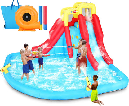 ROOJER 8-in-1 Kids Inflatable Bounce House Water Park With 450W Blower, 2 Water Cannons, Crocodile Sprinkler - B0C2HLK2R4