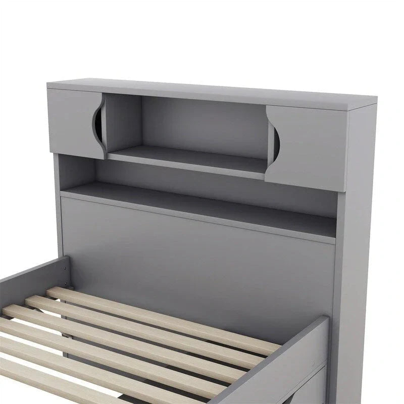 Twin/Full Captain Platform Bed With 4 Drawers And Storage Bookcase Headboard