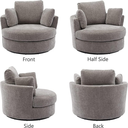 42in W Swivel Barrel Chair, Chenille Fabric, Grey