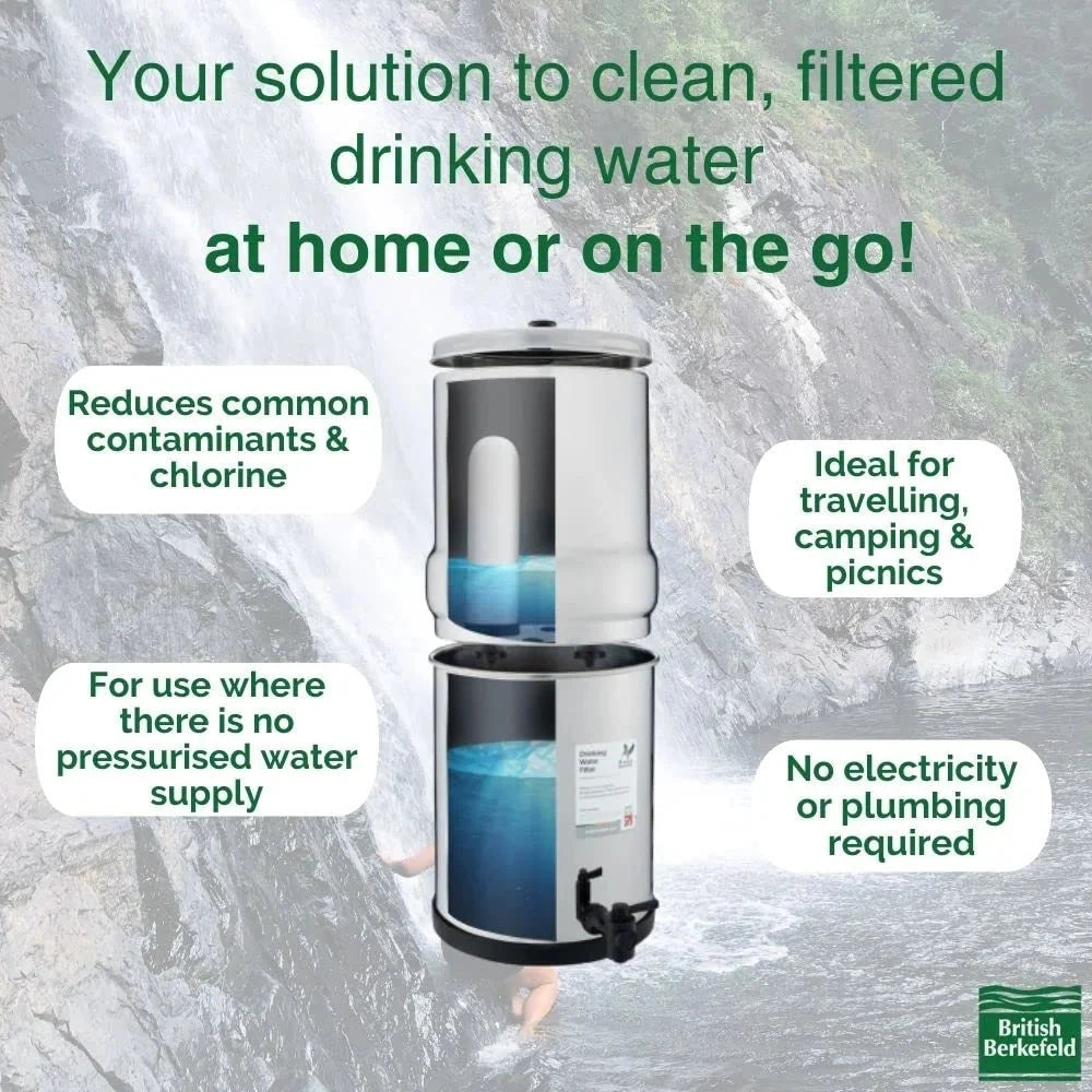 British Berkefeld Gravity Water Filter System 1 Liter Stainless Steel With 1 Ultra Sterasyl Cartridge - Baron