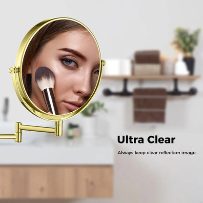 8 Inch Round Wall-Mounted Makeup Mirror, Rechargeable, 1X/10X Magnification, 3-Color LED Lights