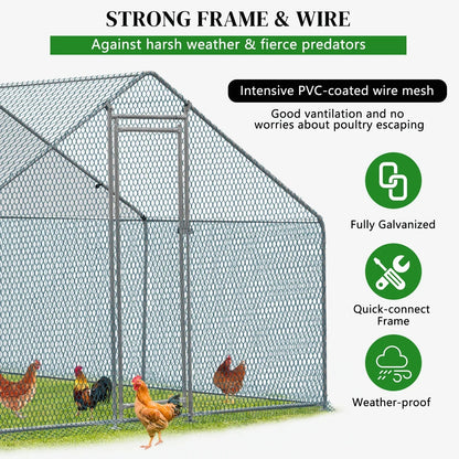 10 x 10 ft Metal Chicken Coop Walk-In Poultry Cage With Waterproof Cover