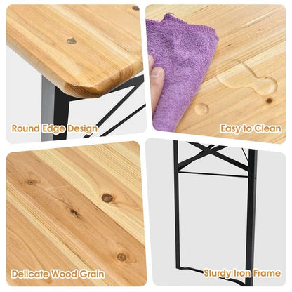 3-Piece Folding Picnic Table Bench Set, 70in Wooden Top - Black