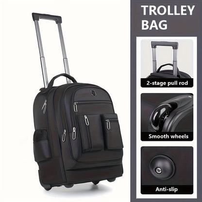 Rolling Backpack With Retractable Handle, Aluminum Frame, Oxford Fabric, Black