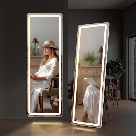 LED Full-Length Floor Mirror With Stand, 64 x 21 Inch