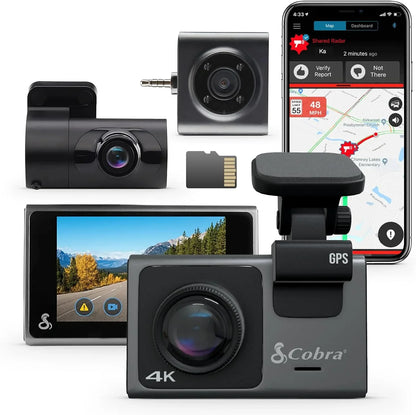 Cobra SC 400D Front And Rear Dash Camera With Kober 2.5A Micro USB Hardwire Kit