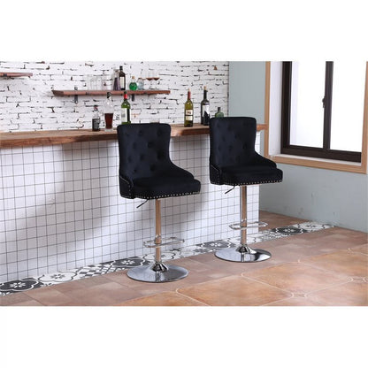 Alexent 2-Piece Swivel Bar Stools, Dark Blue, 43.7-51.6 H, 19.3 W x 18.1 D - Silver Footrest