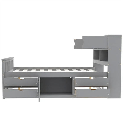 Twin/Full Captain Platform Bed With 4 Drawers And Storage Bookcase Headboard