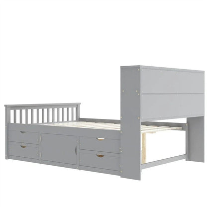 Twin/Full Captain Platform Bed With 4 Drawers And Storage Bookcase Headboard