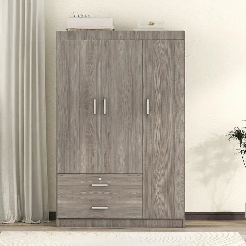 3-Door Wardrobe With 2 Drawers, Shelves And Hanging Rail