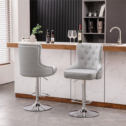 Alexent 2-Piece Swivel Bar Stools, Dark Blue, 43.7-51.6 H, 19.3 W x 18.1 D - Silver Footrest
