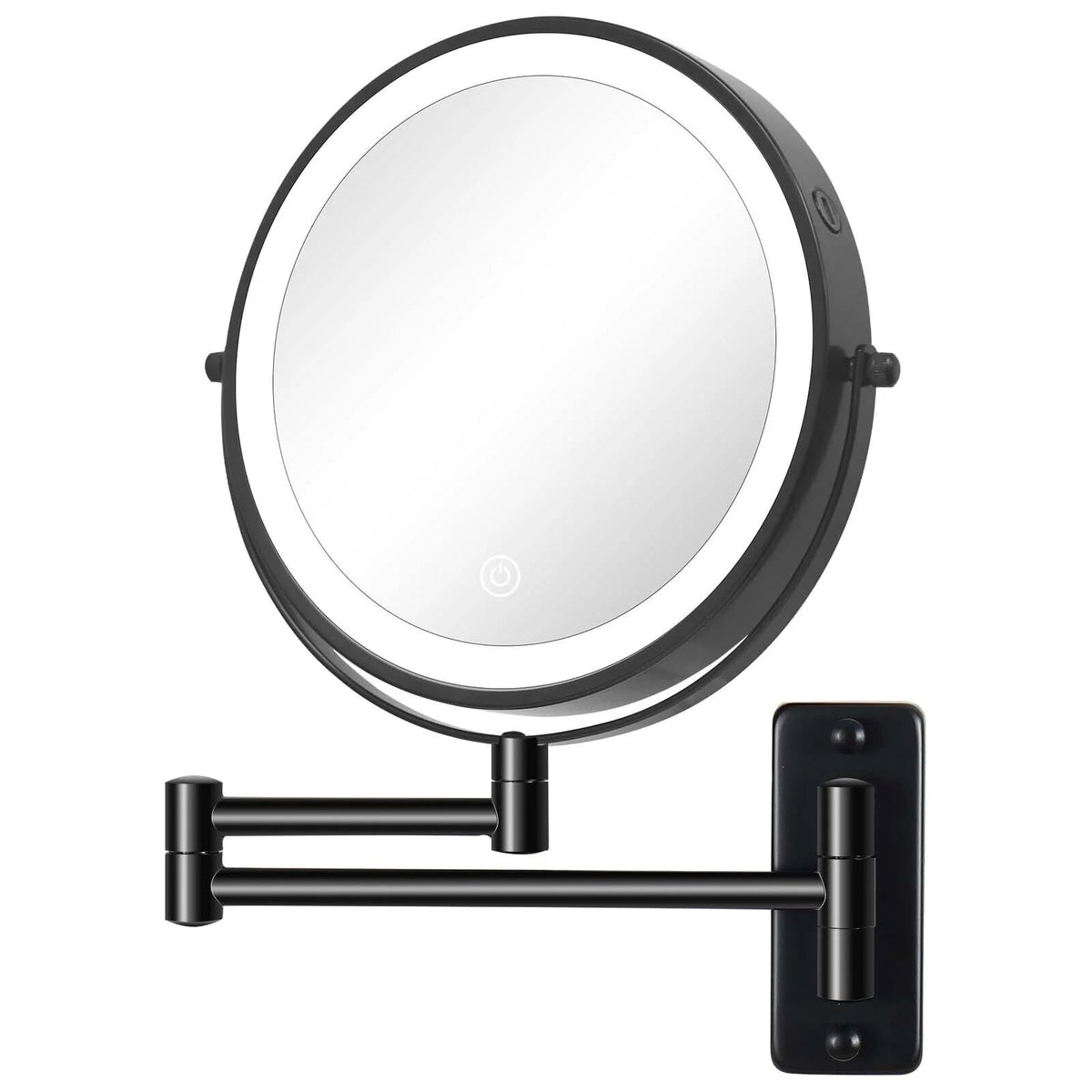 8 Inch Round Wall-Mounted Makeup Mirror, Rechargeable, 1X/10X Magnification, 3-Color LED Lights