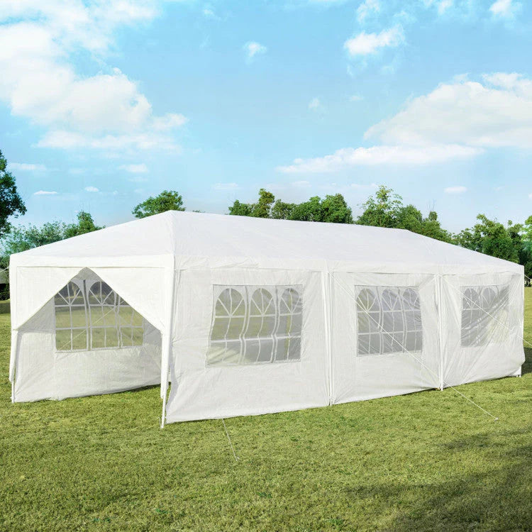 Outdoor Canopy Party Tent, 10 x 30 ft, 8 Removable Sidewalls, White