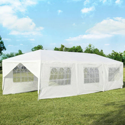 Outdoor Canopy Party Tent, 10 x 30 ft, 8 Removable Sidewalls, White