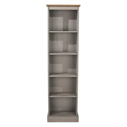 Tall Narrow Solid Pine Wood Bookcase With 5 Open Shelves