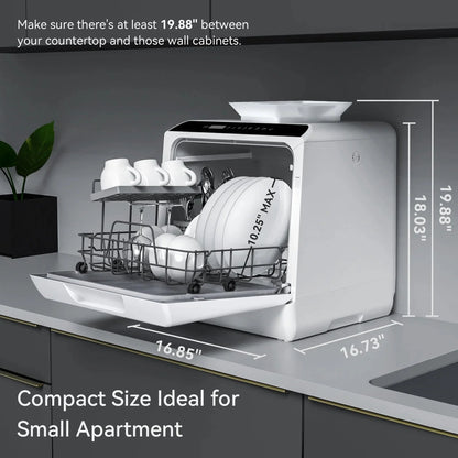 Hermitlux Portable Countertop Dishwasher, 5L Built-In Water Tank, 4 Place Settings - HMX-DW03