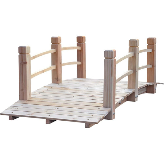 Fir Wood Garden Bridge Walkway With Railings - 60-Inch