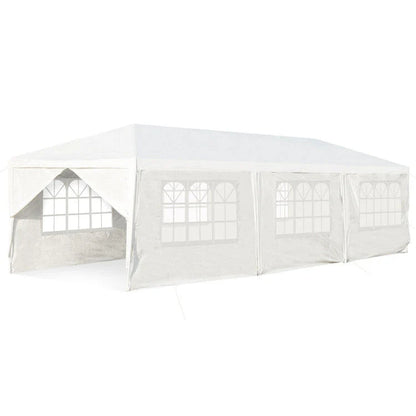 Outdoor Canopy Party Tent, 10 x 30 ft, 8 Removable Sidewalls, White