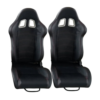 PVC Single Adjuster Double Track Racing Seats, Black - Pair