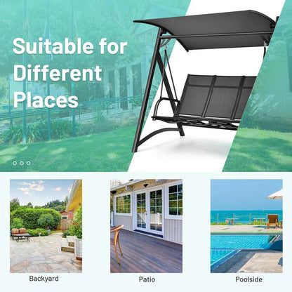 3-Person Aluminum Outdoor Patio Porch Swing Chair Bench Glider With Adjustable Canopy - Gray