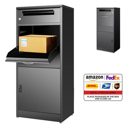 Gaonala Steel Package Delivery Box 19.6x14.4x44.9in Lockable Weather-Resistant Black