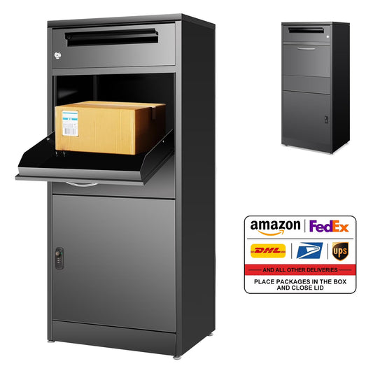 Gaonala Steel Package Delivery Box 19.6x14.4x44.9in Lockable Weather-Resistant Black