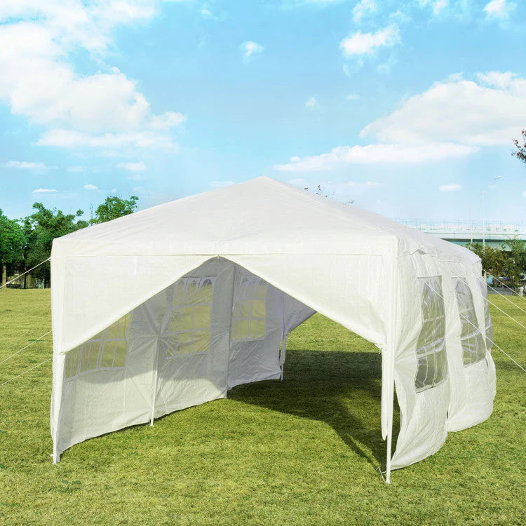 Outdoor Canopy Party Tent, 10 x 30 ft, 8 Removable Sidewalls, White