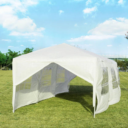 Outdoor Canopy Party Tent, 10 x 30 ft, 8 Removable Sidewalls, White