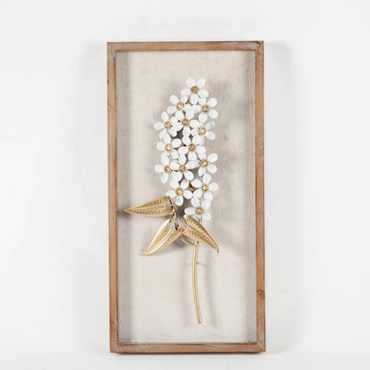 Metal Flower Wall Decor With Wood Frames, White And Gold, Set Of 2 - 23.6in H x 11.81in W x 1.2in D