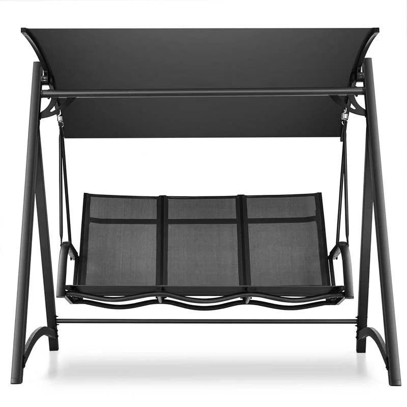 3-Person Aluminum Outdoor Patio Porch Swing Chair Bench Glider With Adjustable Canopy - Gray