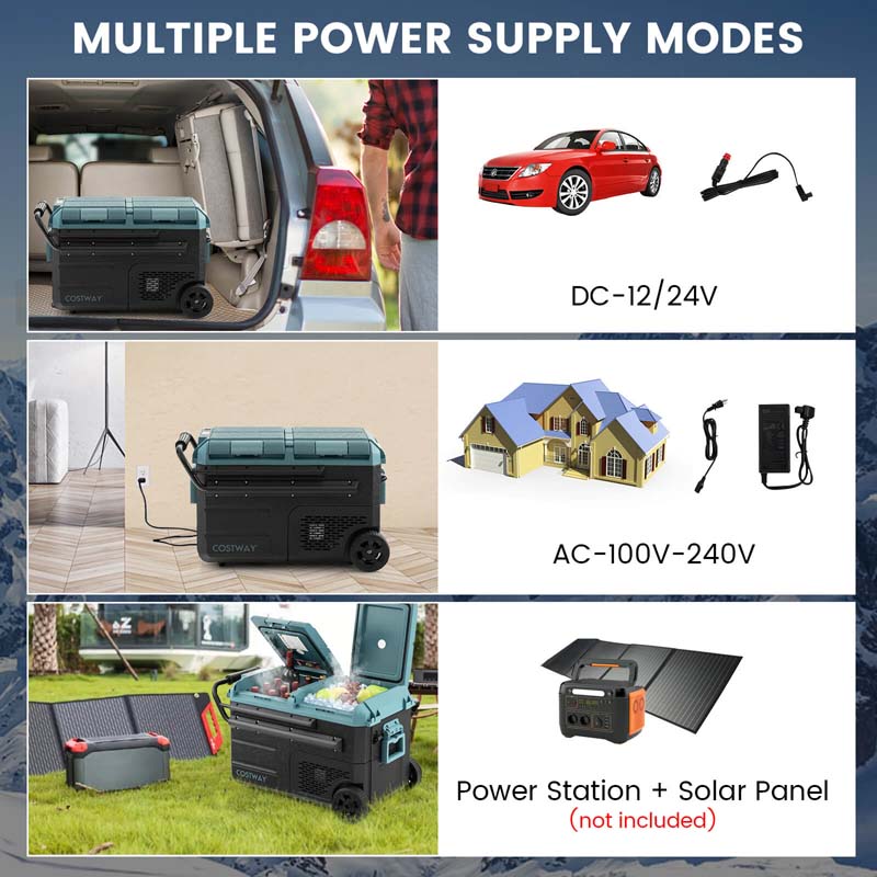 40-Quart Dual-Zone Portable Car Refrigerator Cooler Freezer With Wheels