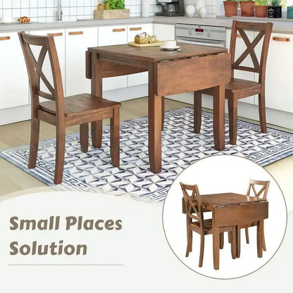 3-Piece Wood Drop Leaf Dining Table Set With 2 X-Back Chairs - 47.3x29.5x29.5inch
