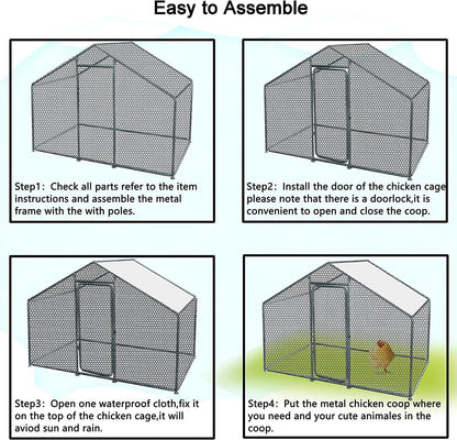 Phonjoroo Metal Chicken Coop With Run Cover, 10 ft L x 6.6 ft W x 6.6 ft H (79.2 in H x 79.2 in W x 120 in D)