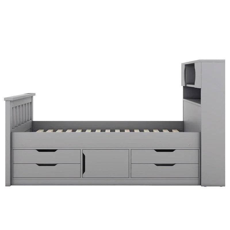 Twin/Full Captain Platform Bed With 4 Drawers And Storage Bookcase Headboard